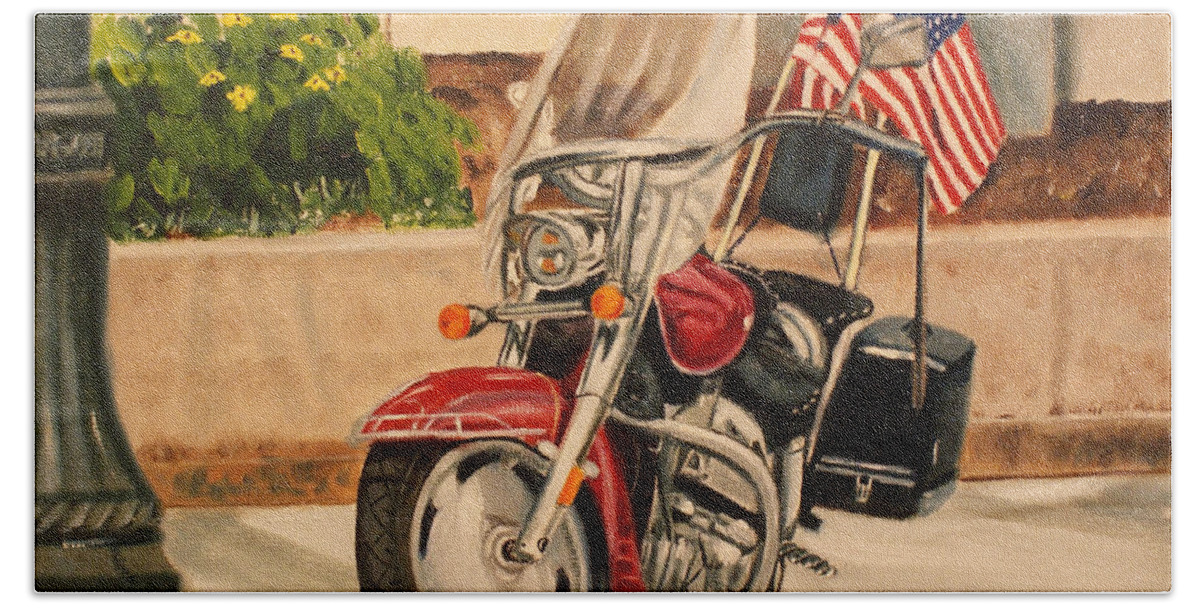 Motorcycle Hand Towel featuring the painting Flying Colors by Jill Ciccone Pike