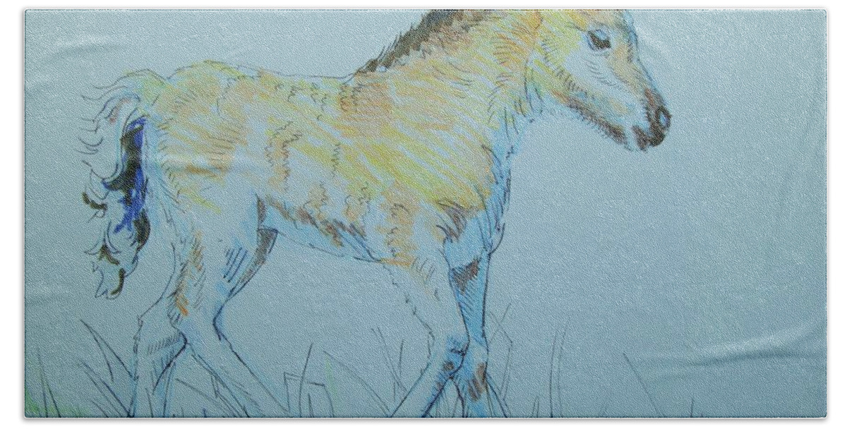Foal Bath Towel featuring the drawing Foal by Mike Jory
