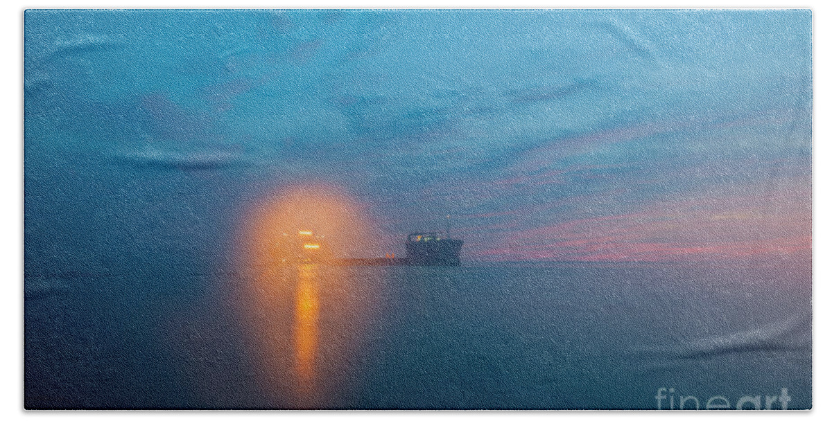 Fog Bath Towel featuring the photograph Fog over Charleston Harbor by Dale Powell