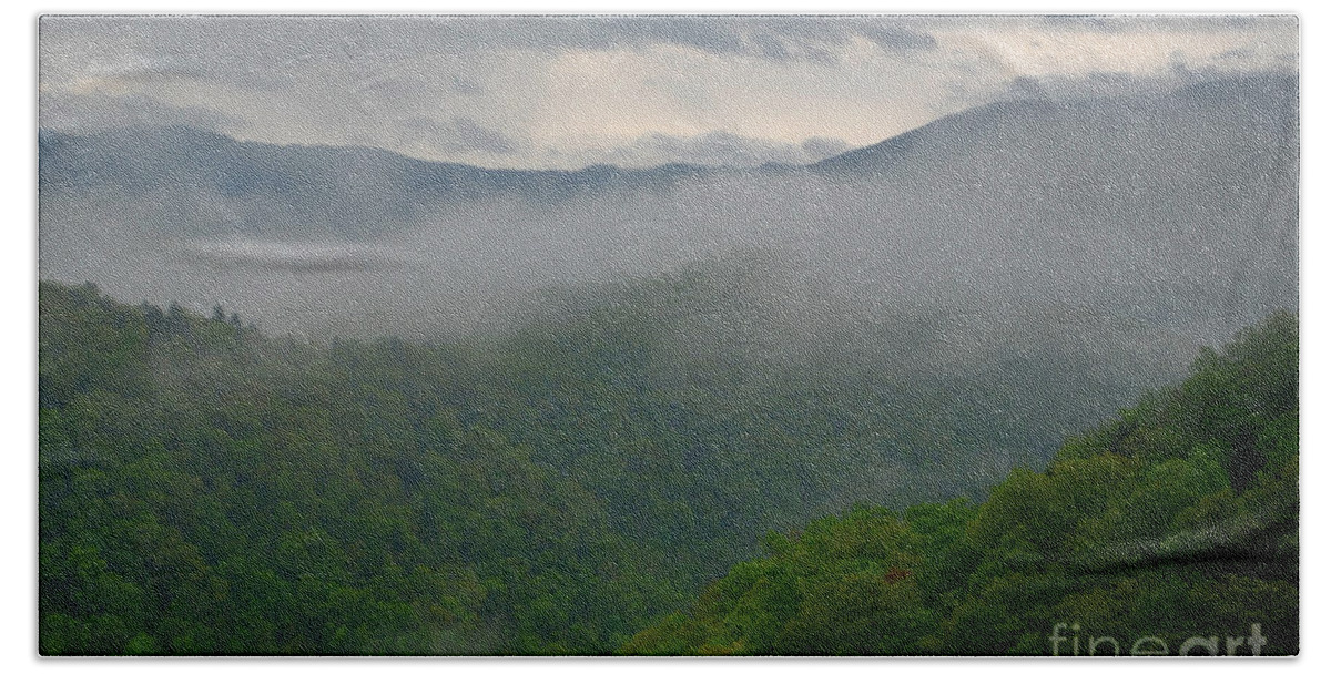 Mountains Hand Towel featuring the photograph Fog over the Smokies by Nancy Mueller