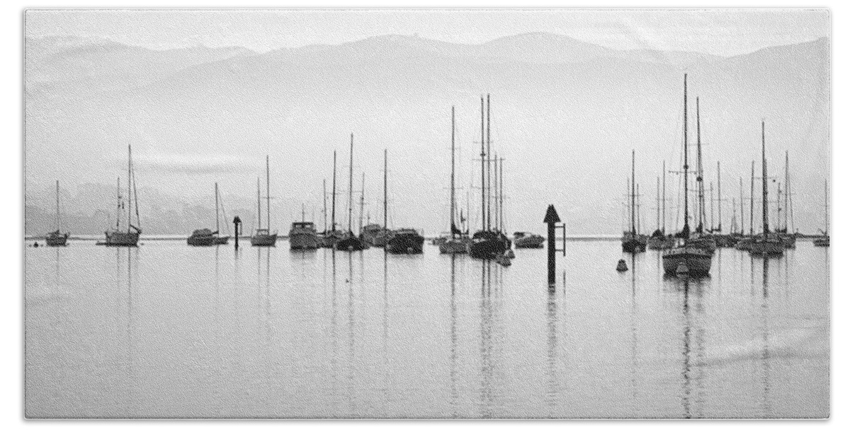 Scenic Hand Towel featuring the photograph Fog Settles on Morro Bay by AJ Schibig