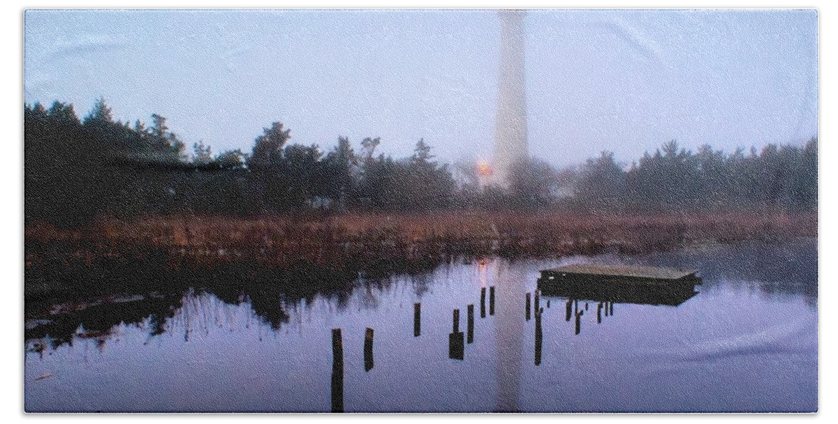 Architecture Bath Towel featuring the photograph Foggy Cape May Light by Nick Zelinsky Jr