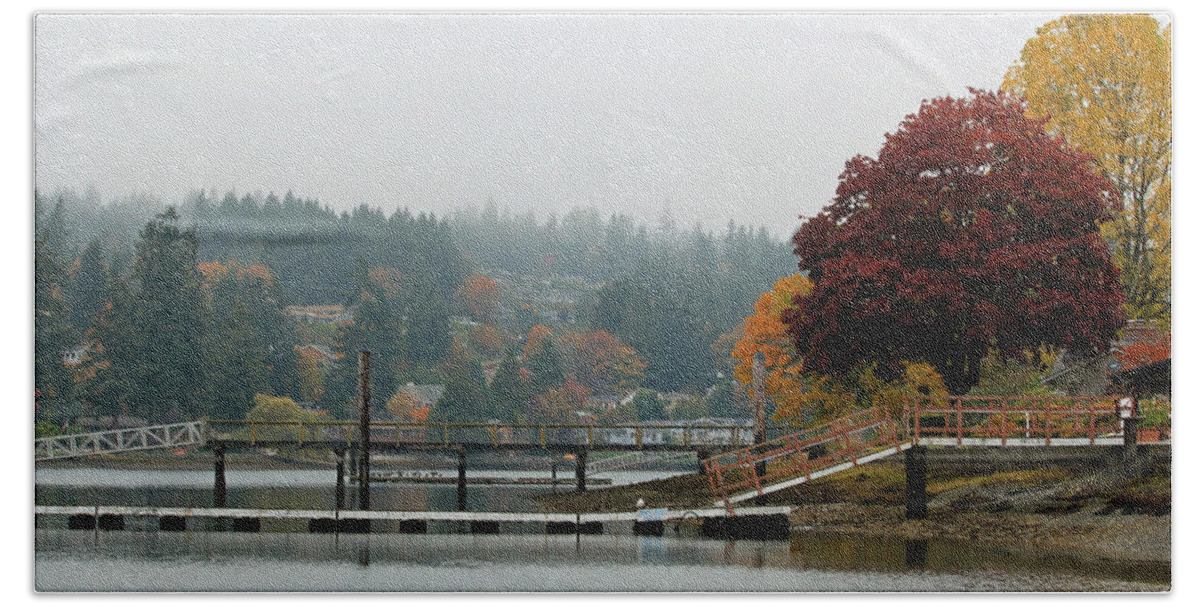 Gig Harbor Hand Towel featuring the photograph Foggy Day in October by E Faithe Lester