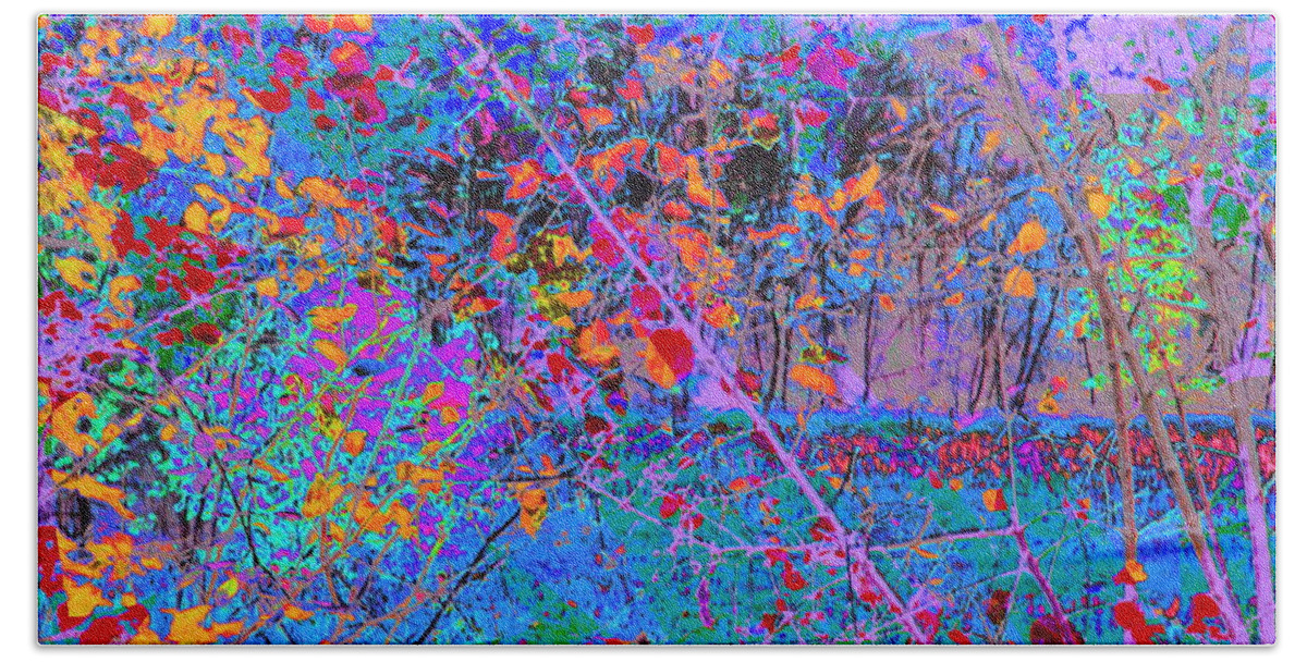 Bright Colored Foliage Color Manipulated Digitally Bath Towel featuring the digital art Foliage by Priscilla Batzell Expressionist Art Studio Gallery