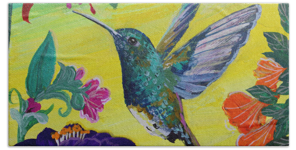 Follow Me Hand Towel featuring the painting Follow Me by Robin Pedrero
