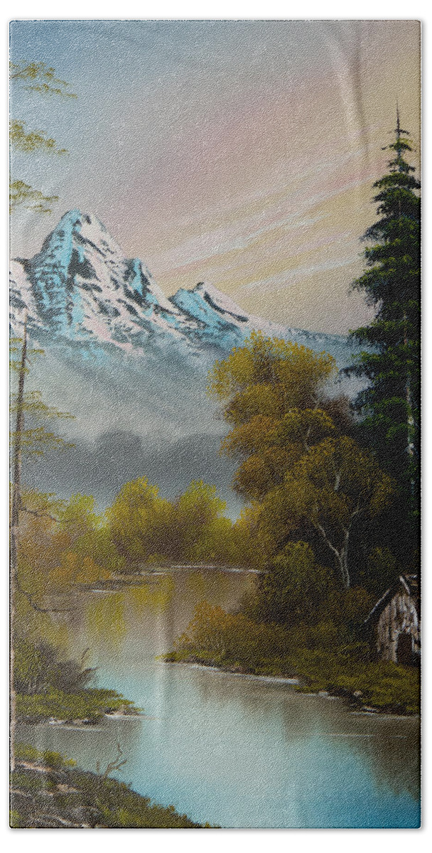 Landscape Hand Towel featuring the painting Mountain Sanctuary by Chris Steele