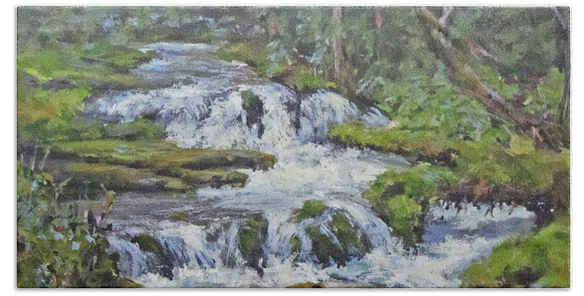 Original Bath Towel featuring the painting Forest Creek by Karen Ilari