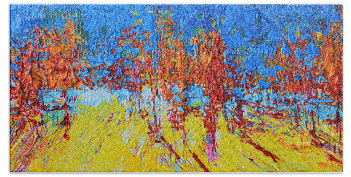 Tree Forest Artwork Scenic Painting Hand Towel featuring the painting Tree Forest 2 modern impressionist landscape painting palette knife work by Patricia Awapara