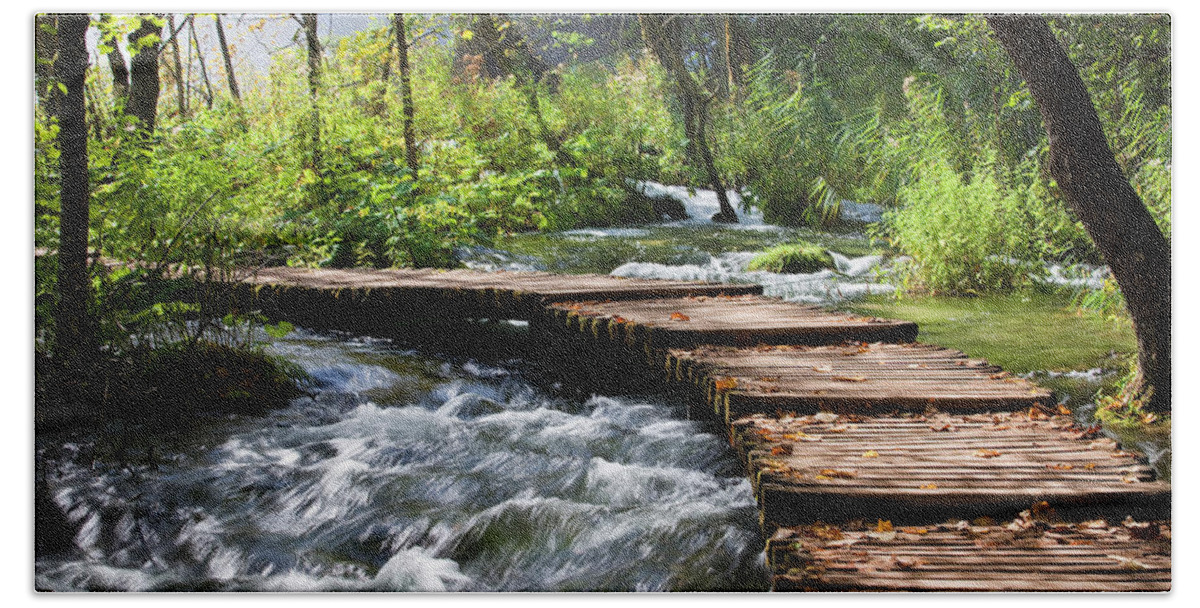 Water Bath Towel featuring the photograph Forest Stream Scenery by Artur Bogacki