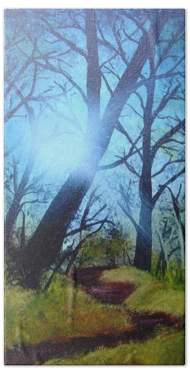 Painting Hand Towel featuring the painting Forest Sunlight by Charles and Melisa Morrison