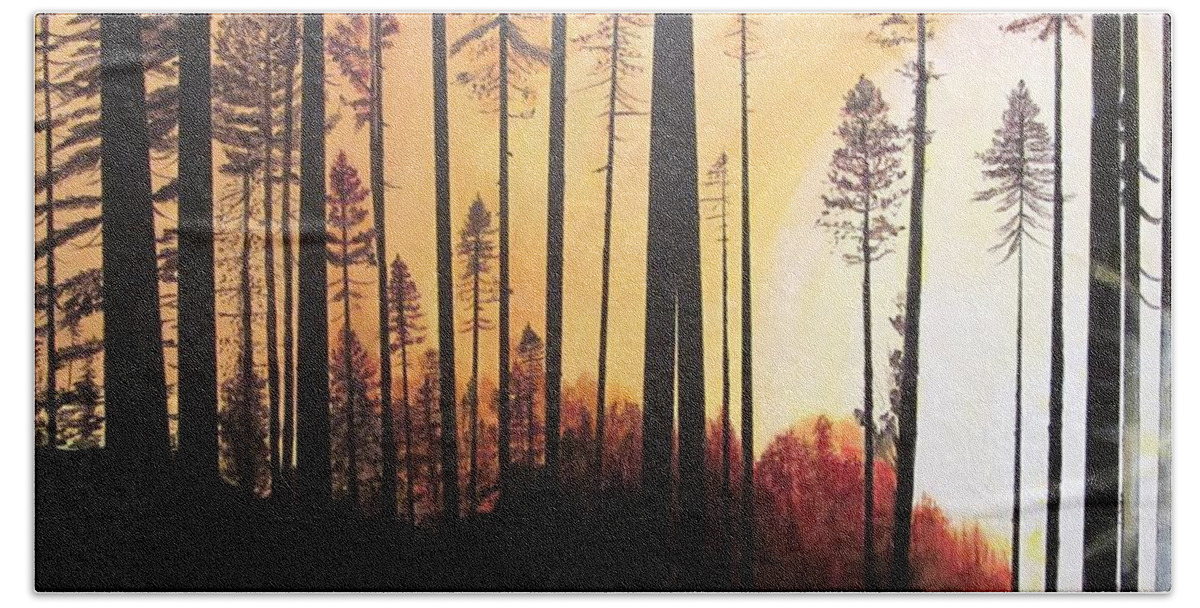 Forest Bath Towel featuring the painting Forest Sunrise by David Bartsch