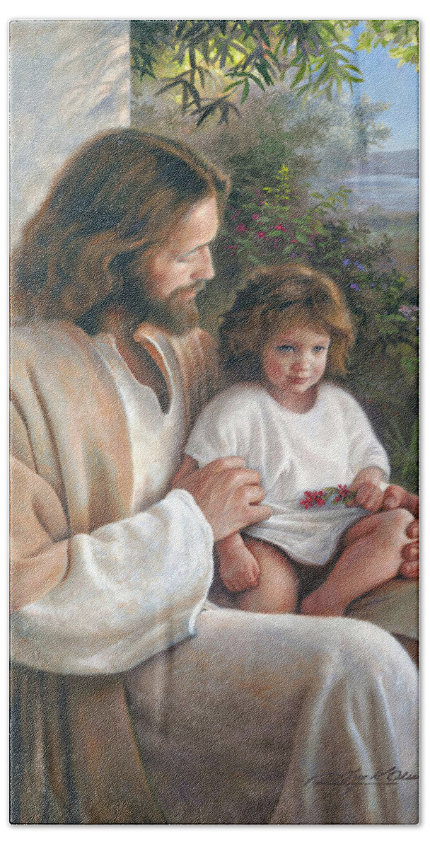 Jesus Hand Towel featuring the painting Forever and Ever by Greg Olsen