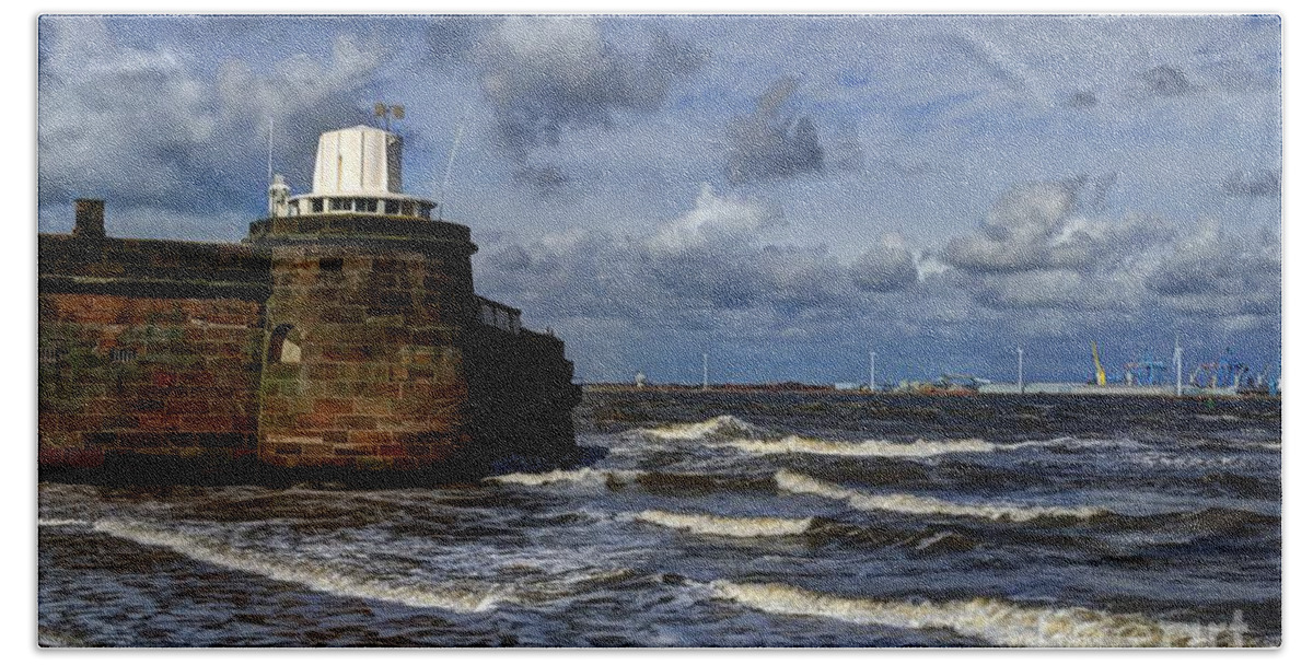 Lighthouse Hand Towel featuring the photograph Fort Perch Rock by Spikey Mouse Photography