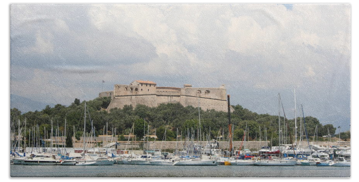 Harbor Bath Sheet featuring the photograph Fortress And Harbor - Cote d'Azur by Christiane Schulze Art And Photography