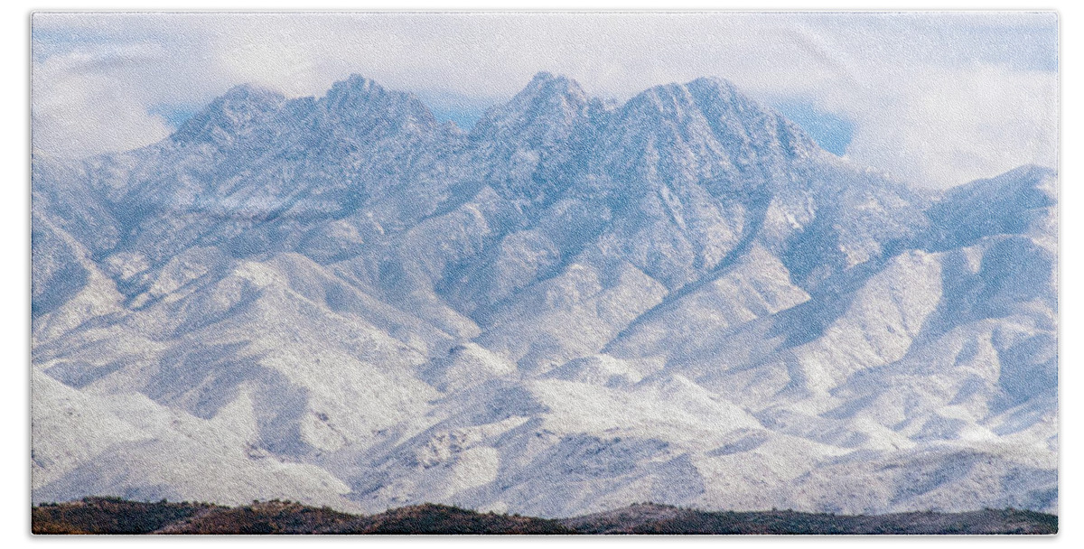Four Peaks Hand Towel featuring the photograph Four Peaks Snow by Tam Ryan