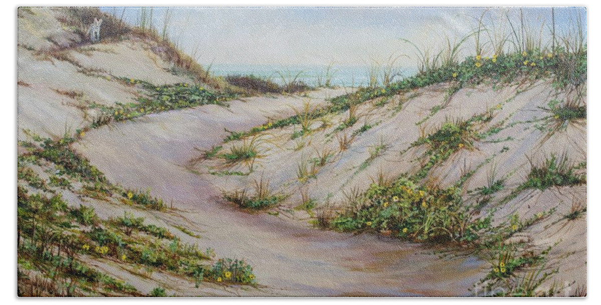 Sea Oats Bath Towel featuring the painting Fox Dunes by AnnaJo Vahle