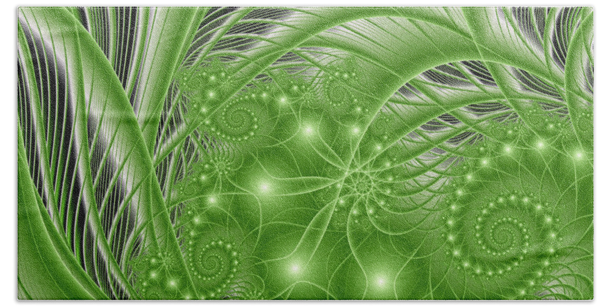 Abstract Bath Towel featuring the digital art Fractal Abstract Green Nature by Gabiw Art