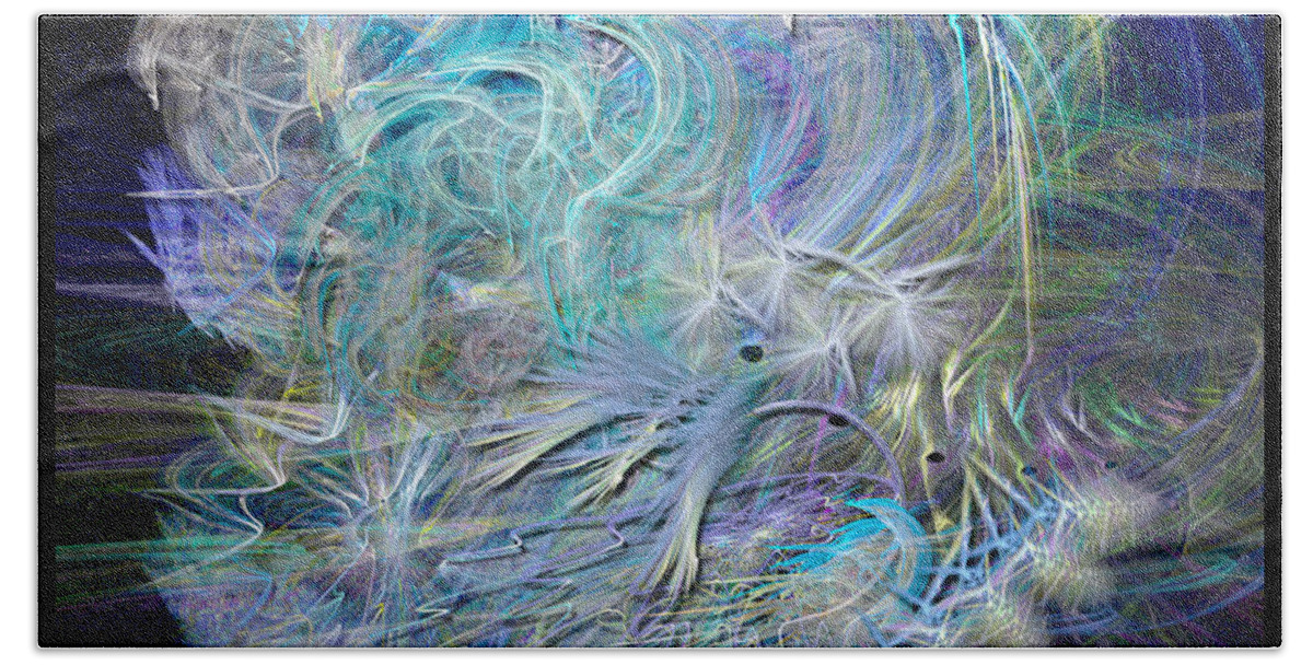 Blue Bath Towel featuring the digital art Fractal Feathers Blue by Ann Stretton