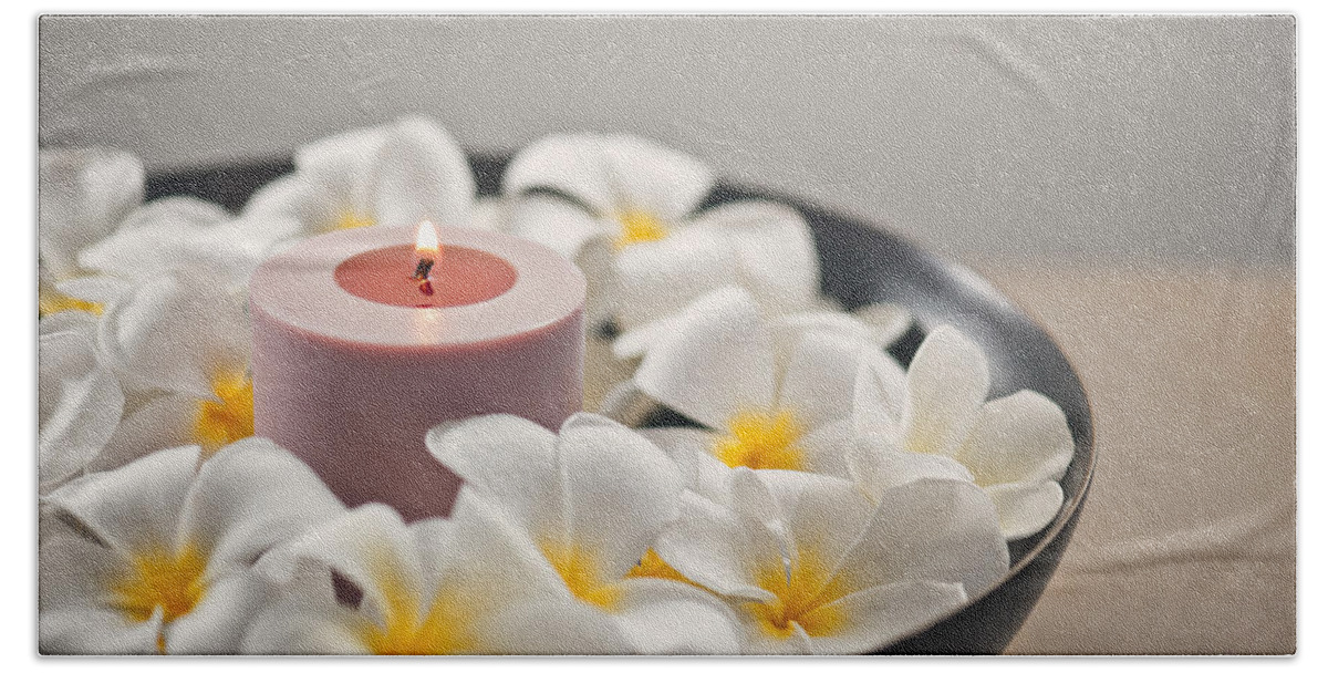 Aroma Bath Towel featuring the photograph Frangipani flower by U Schade