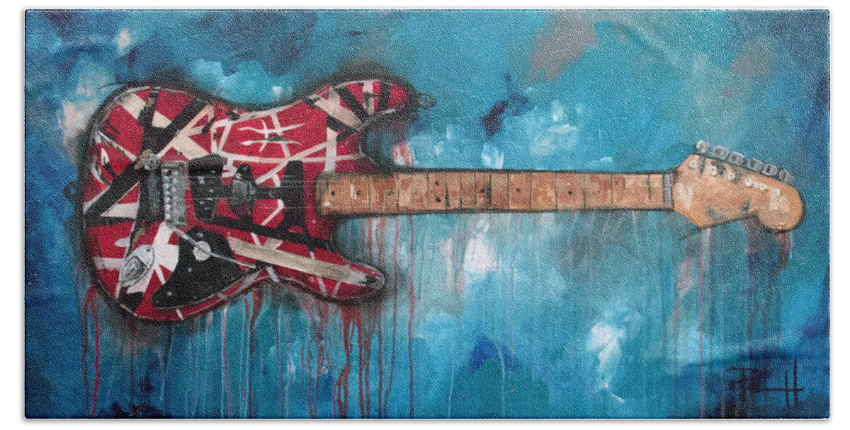 Van Halen Hand Towel featuring the painting Frankenstrat by Sean Parnell