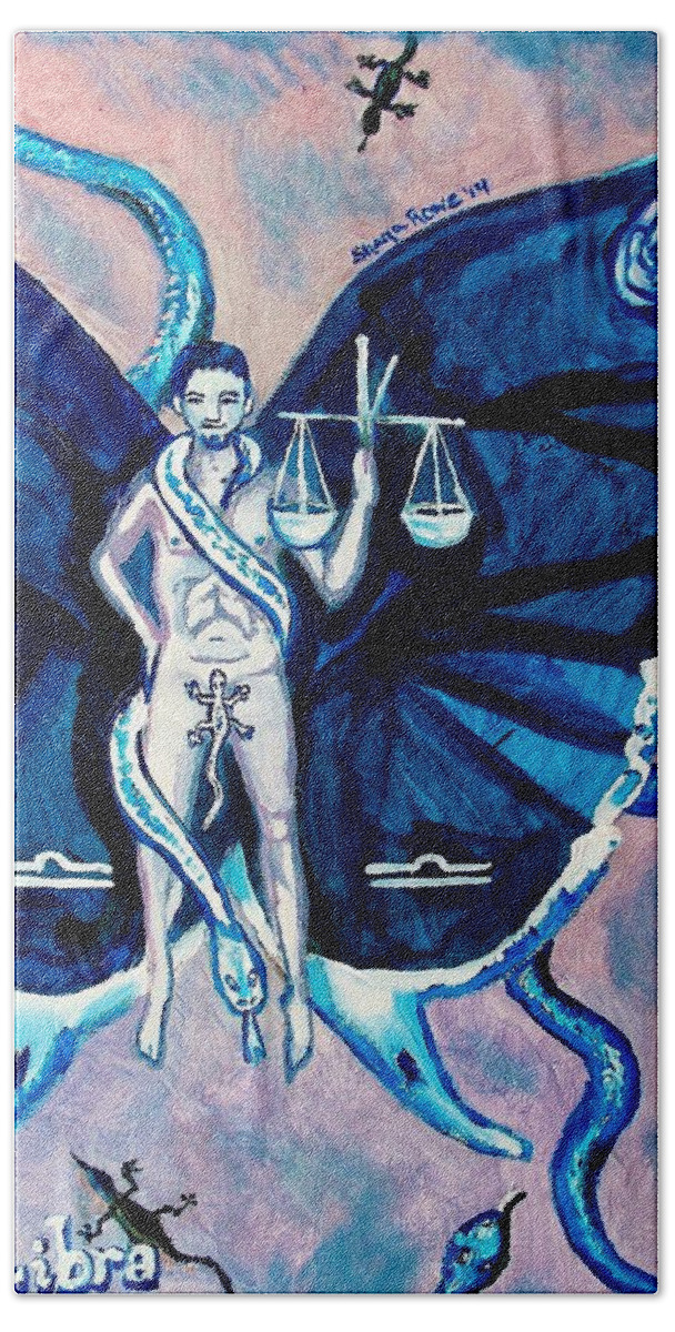 Libra Hand Towel featuring the painting Free as a Libra by Shana Rowe Jackson