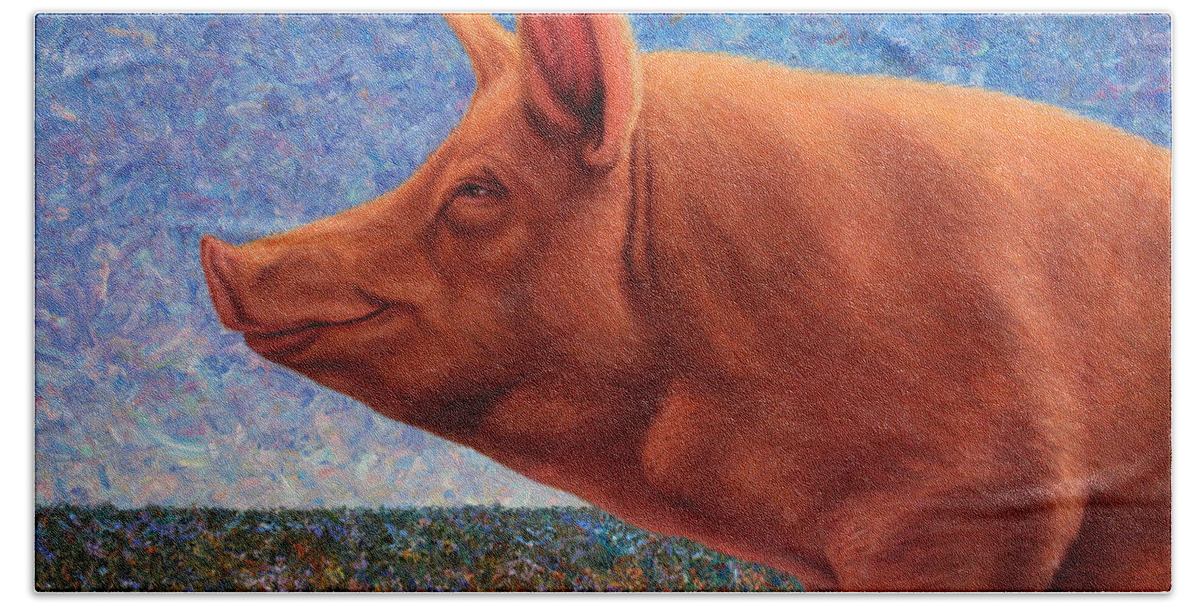 Pig Hand Towel featuring the painting Free Range Pig by James W Johnson