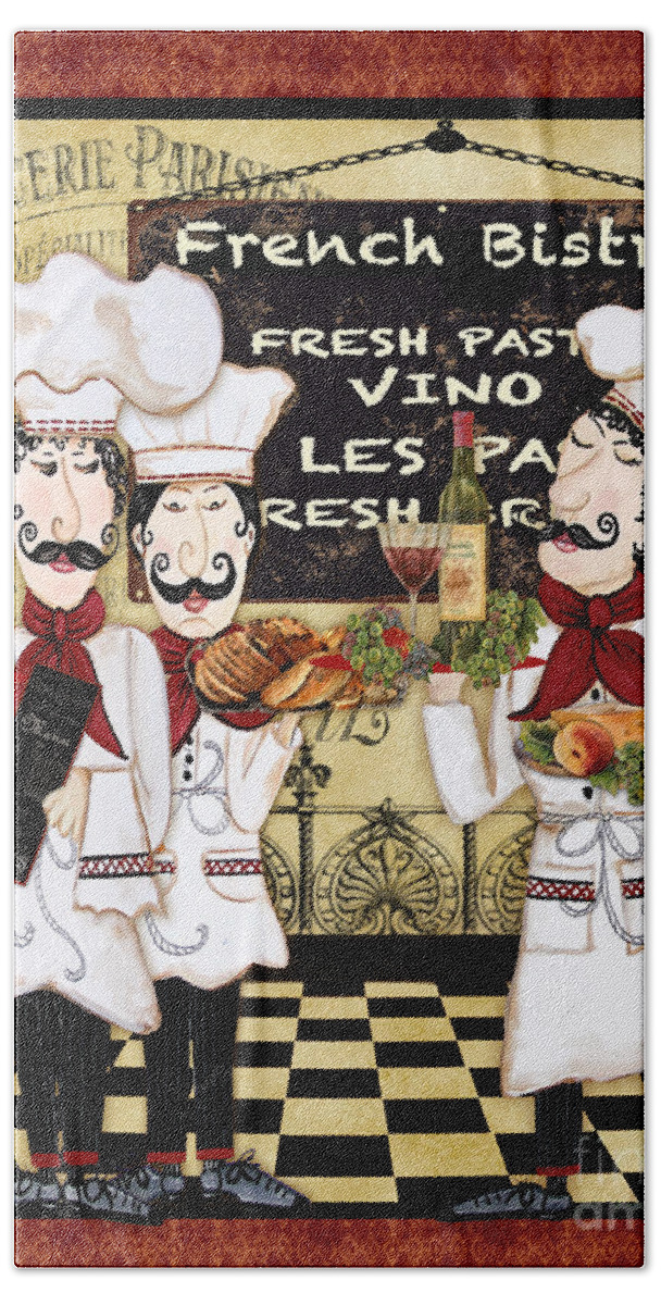 French Hand Towel featuring the painting French Chefs-Bistro by Jean Plout