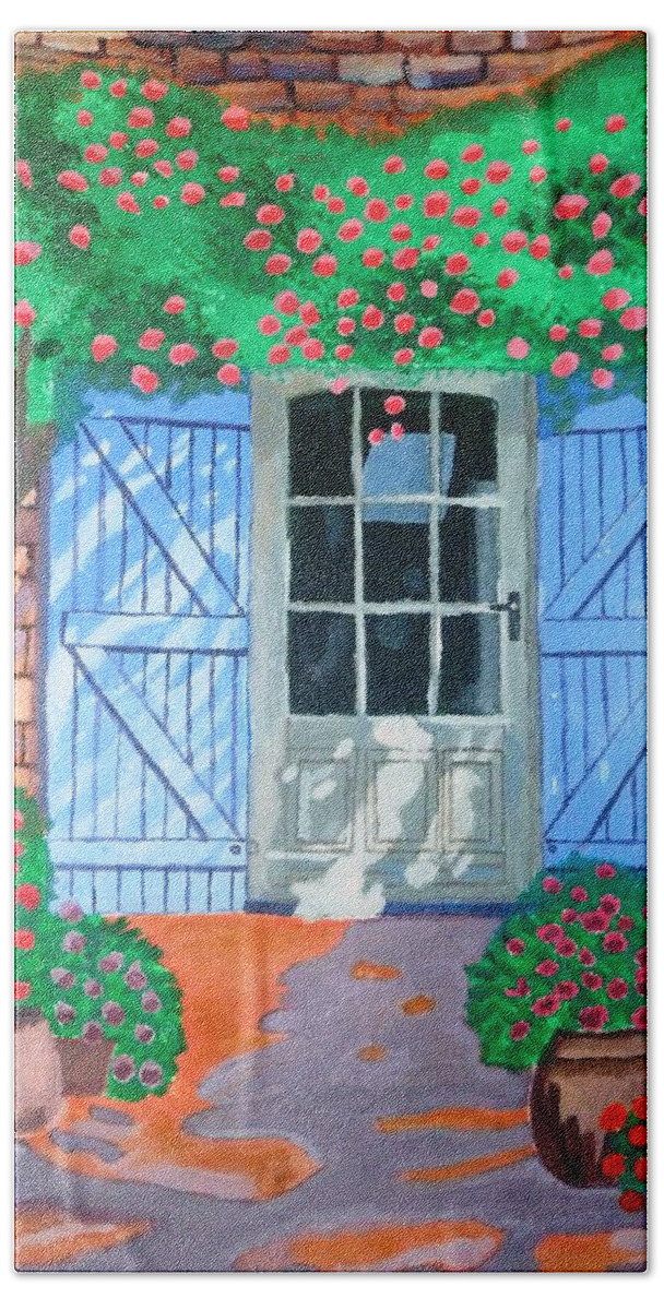 Landscapes Hand Towel featuring the painting French farm yard by Magdalena Frohnsdorff