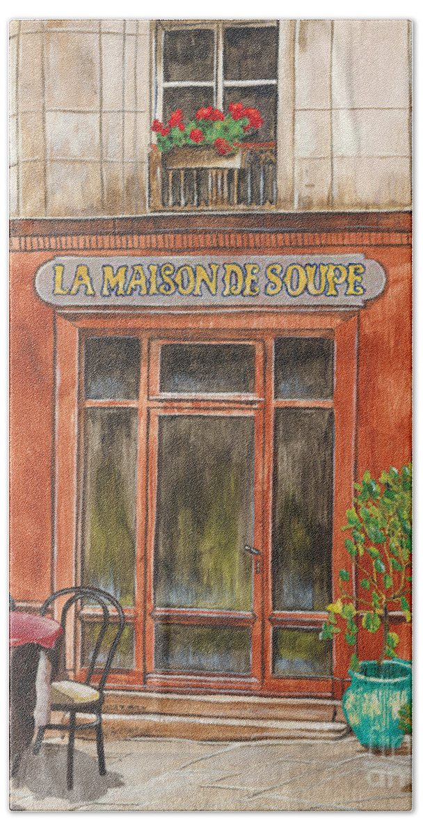 Restaurant Hand Towel featuring the painting French Storefront 1 by Debbie DeWitt