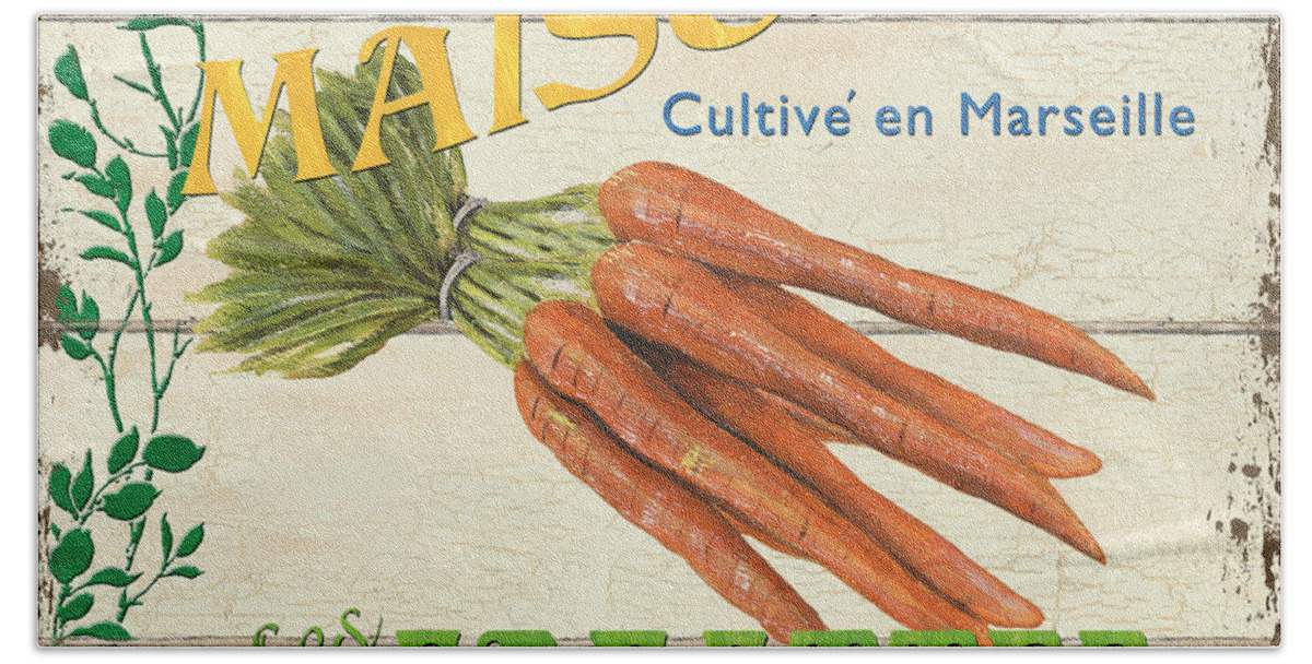 Carrots Hand Towel featuring the painting French Veggie Sign 2 by Debbie DeWitt
