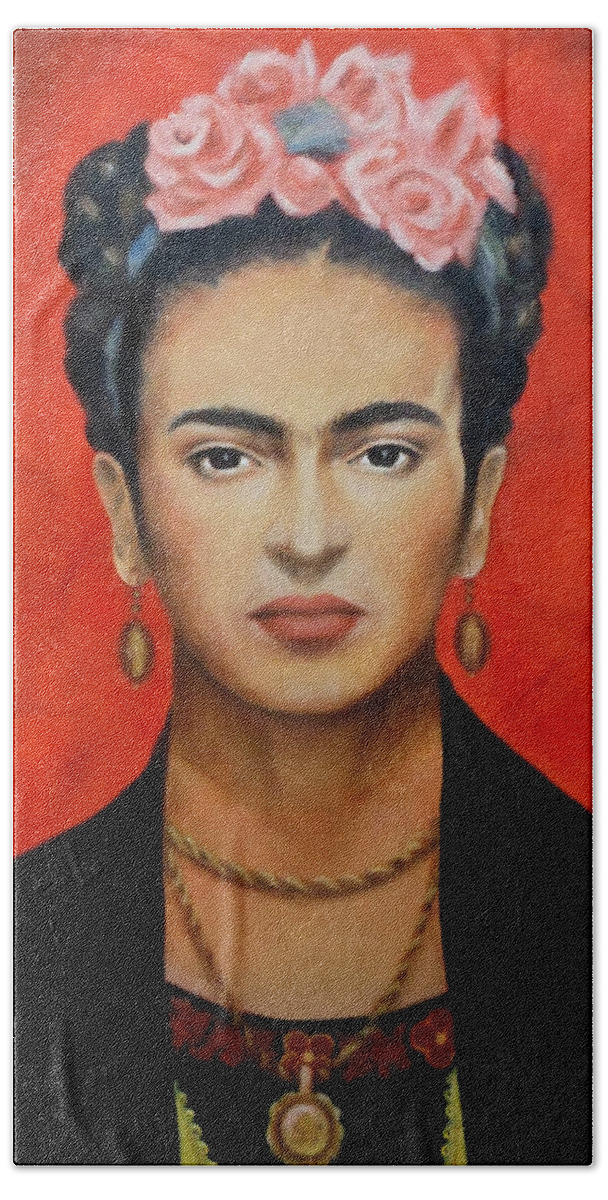 Frida Hand Towel featuring the painting Frida Kahlo by Yelena Day