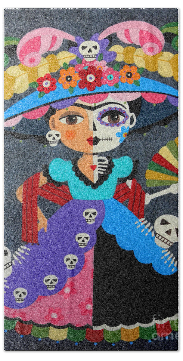 Frida Hand Towel featuring the painting Frida Kahlo La Catrina by Andree Chevrier