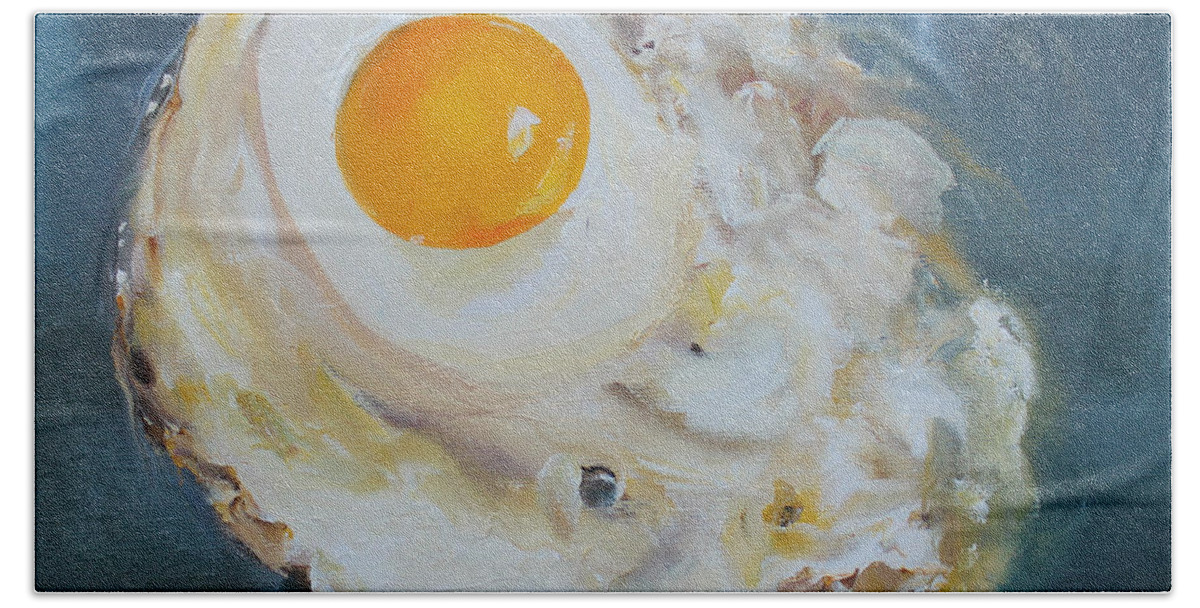 Kristine Kainer Bath Sheet featuring the painting Fried Egg by Kristine Kainer
