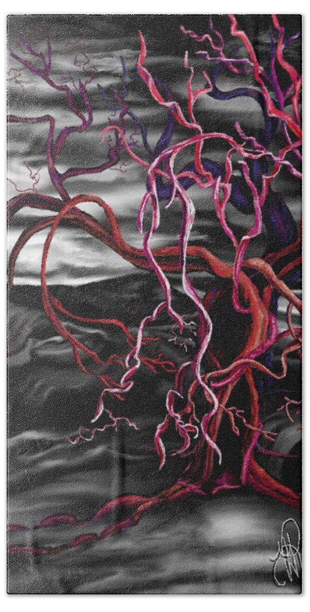 Dark Bath Towel featuring the painting From Out of the Darkness by Yolanda Raker