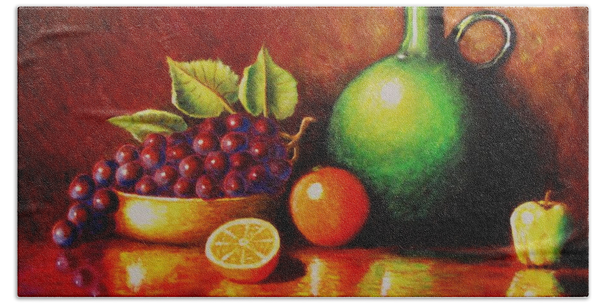 Still Life... Jug Hand Towel featuring the painting Fruit and jug by Gene Gregory