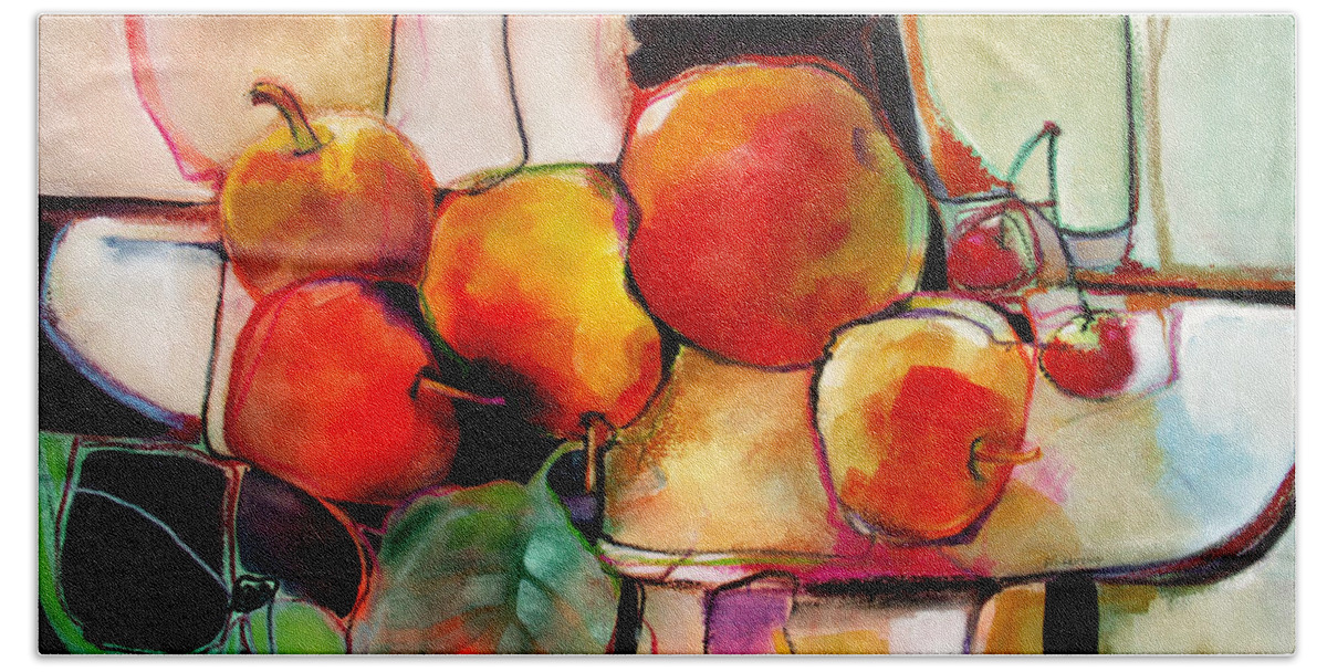 Watercolor Bath Towel featuring the painting Fruit On A Dish by Michelle Abrams