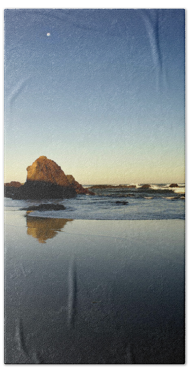 Beach Hand Towel featuring the photograph Ft. Bragg Moonset by Abram House