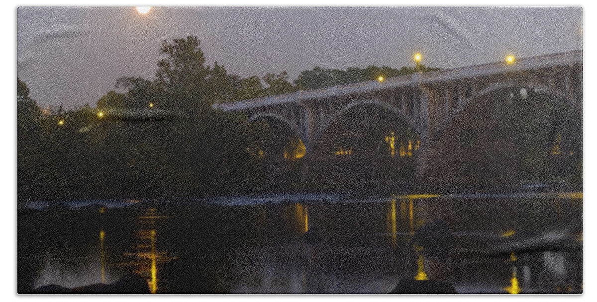 Gervais Street Bridge Hand Towel featuring the photograph Gervais Street Bridge, Full Moon and Jupiter by Charles Hite