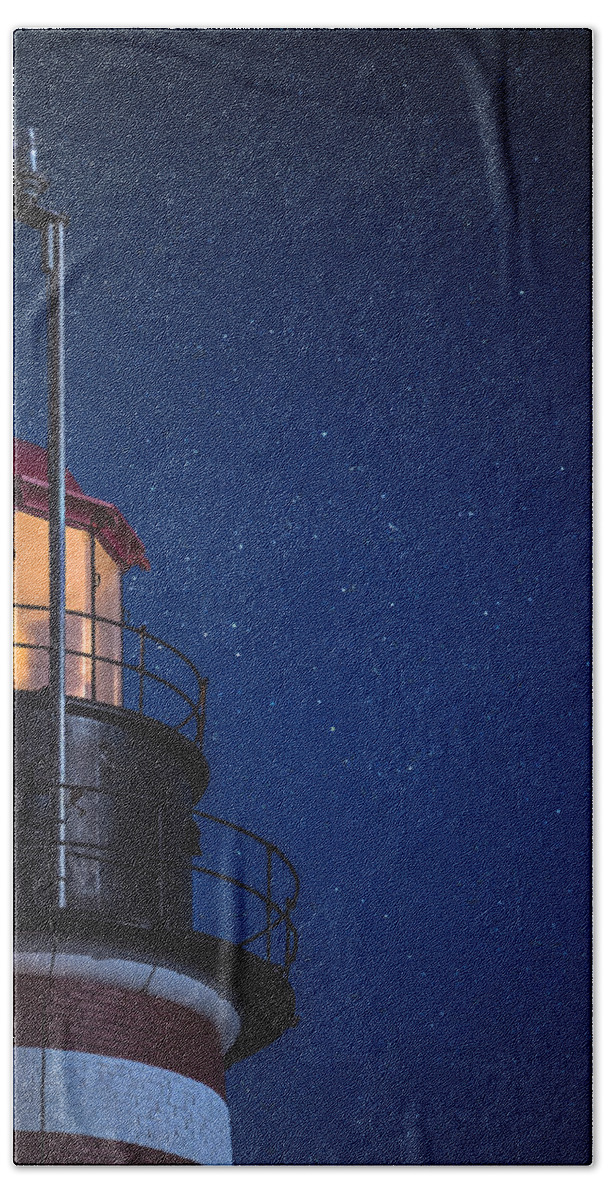 West Quoddy Head Lighthouse Bath Towel featuring the photograph Full Moon on Quoddy No 2 by Marty Saccone