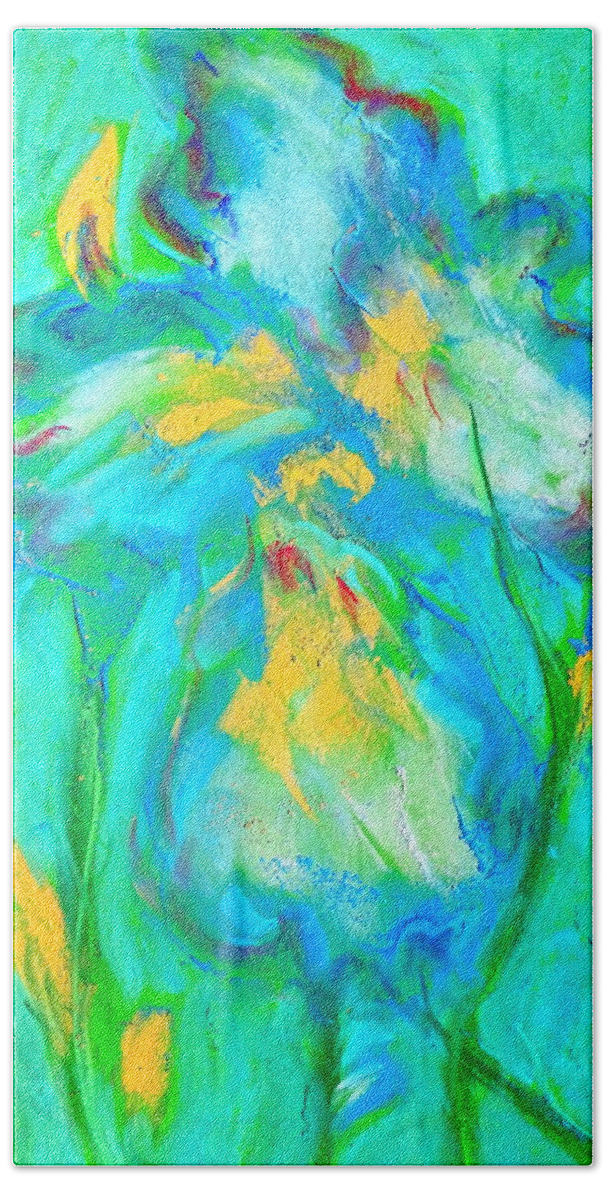 Iris Bath Towel featuring the painting Funky Blue Iris Flower Art Prints by Sue Jacobi