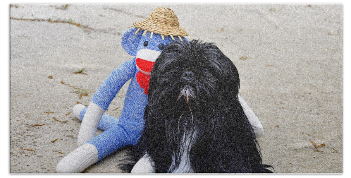 Sock Monkey Bath Towel featuring the photograph Funky Monkey and Sweet Shih Tzu by Al Powell Photography USA