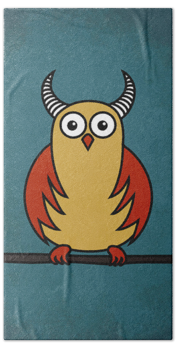 Cartoon Owl Hand Towel featuring the digital art Funny Cartoon Horned Owl by Boriana Giormova