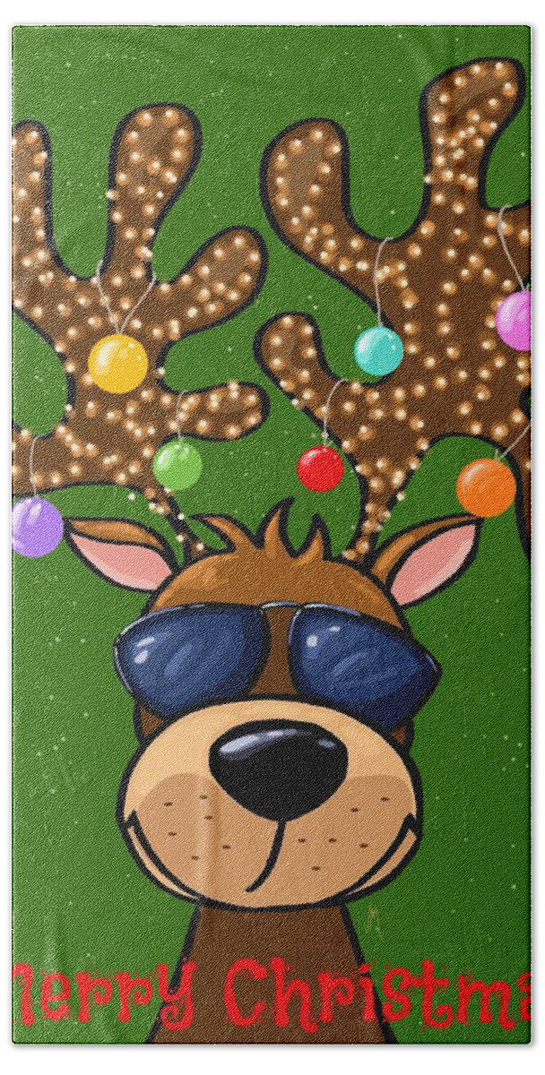 Funny Reindeer Bath Towel featuring the painting Funny reindeer by Veronica Minozzi