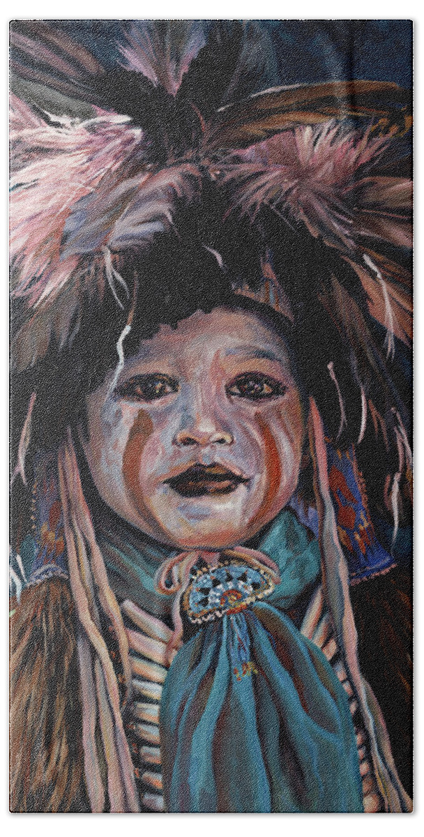 Native American Bath Towel featuring the painting Fur and Feathers by Christine Lytwynczuk