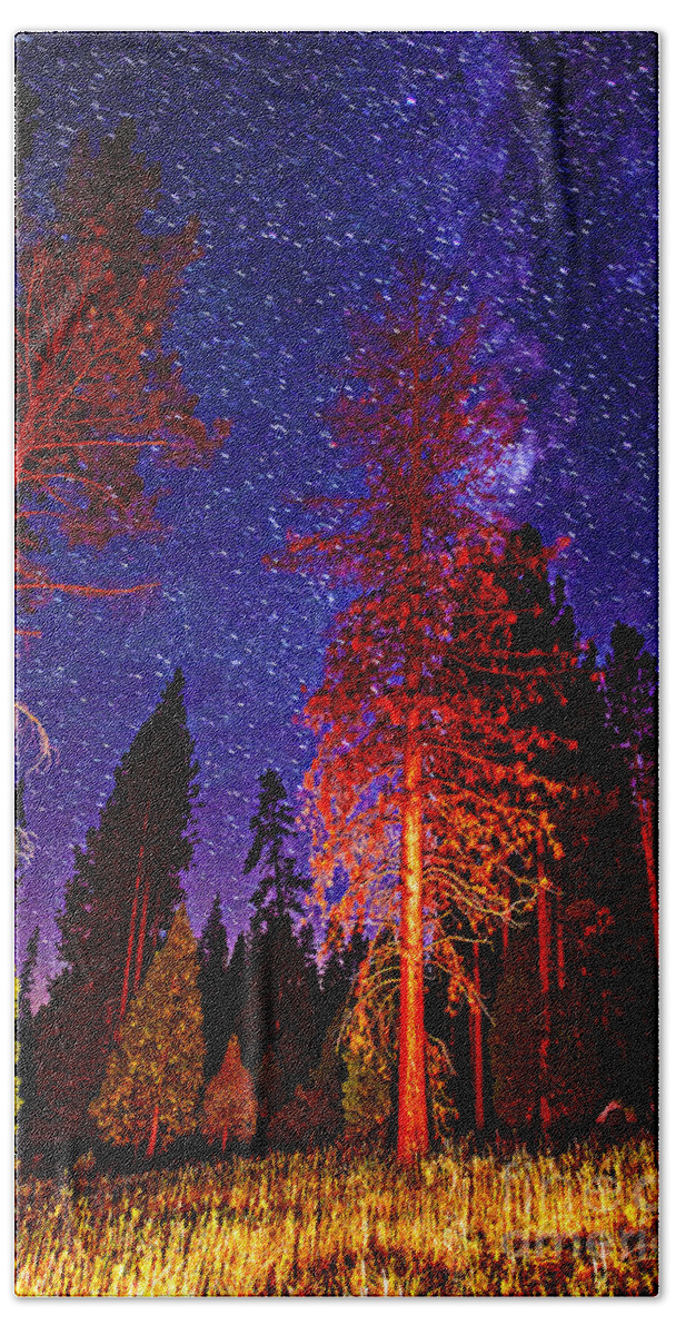 Galaxy Stars By The Campfire At Night Fine Art Nature Photography Photograph Print Bath Towel featuring the photograph Galaxy Stars by The Campfire by Jerry Cowart