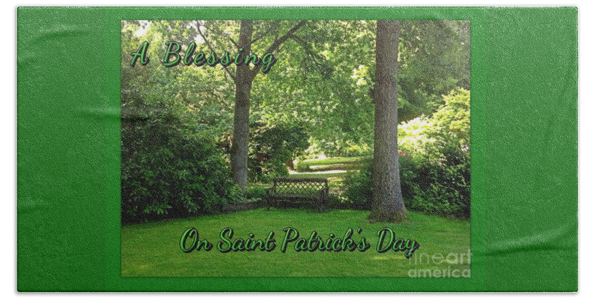 Garden Bench Hand Towel featuring the photograph Garden Bench on Saint Patrick's Day by Joan-Violet Stretch
