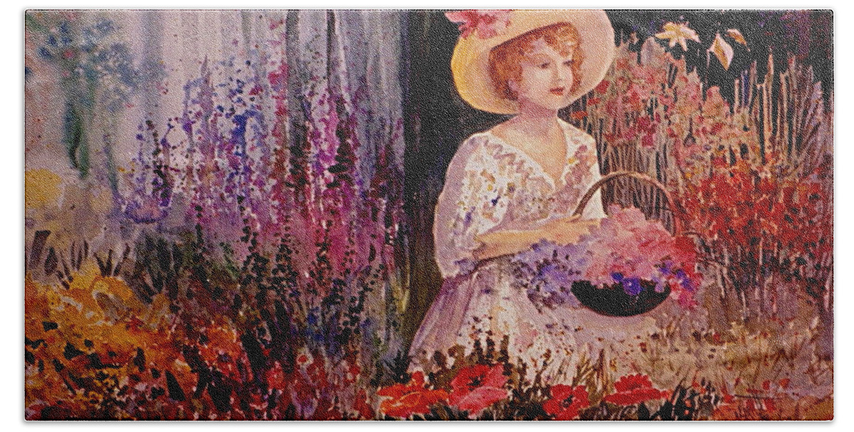 Garden Bath Sheet featuring the painting Garden Girl by Marilyn Smith