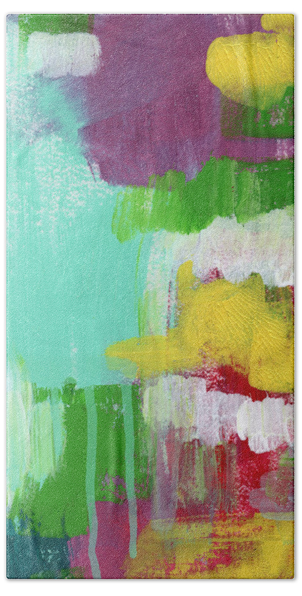 Abstract Painting Bath Sheet featuring the painting Garden Path- Abstract Expressionist Art by Linda Woods