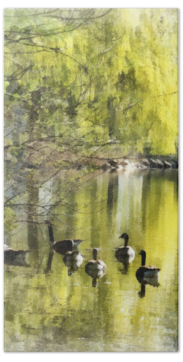 Goose Bath Towel featuring the photograph Geese by Willow by Susan Savad