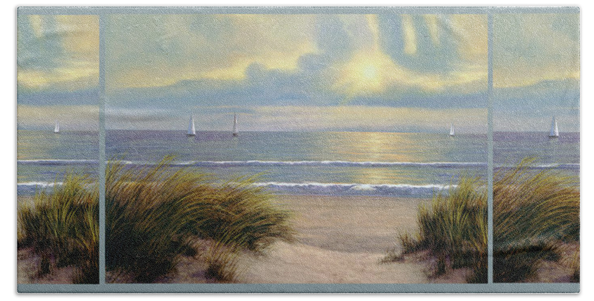 Beach Bath Towel featuring the painting Gentle Breeze Trip Tych by Diane Romanello